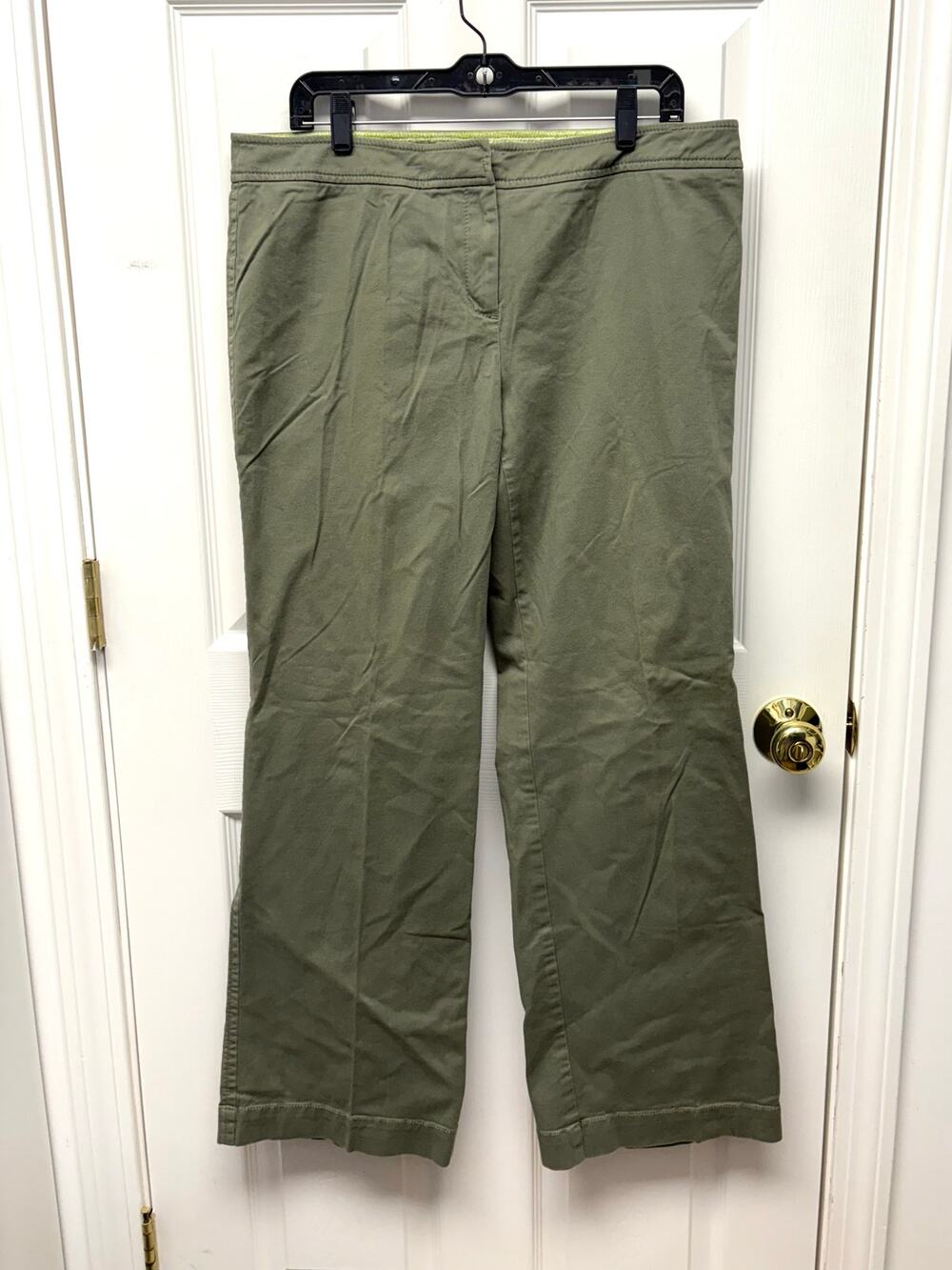 Sigrid Olsen Pants Olive Green Chinos Wide Leg Zipper, Khakis, Size 14